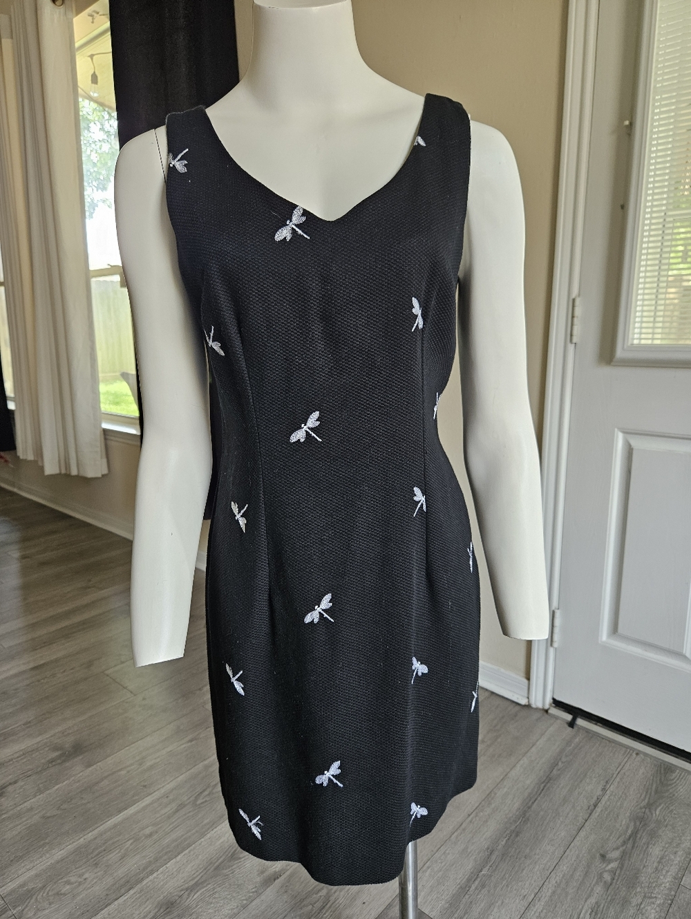 Vintage 90s Dragon Fly Embroidered Petite Dress Size 6P - Black